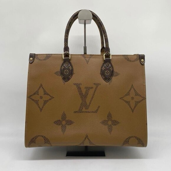 Authentic Louis Vuitton On The Go Tote Reverse Monogram Giant MM Brown Tan LV - Picture 4 of 15